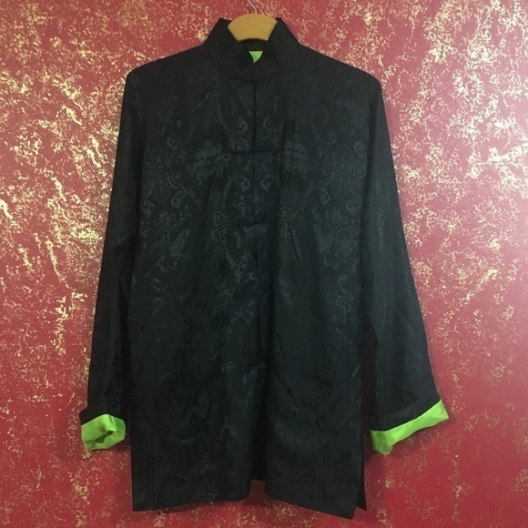 SHANGHAI TANG Women's Unisex Chinese Black Frog Buttons Silk Crepe Tang Jacket 8 - Picture 1 of 11